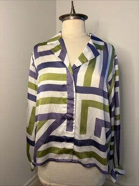 Reitmans White and Purple Blouse with Olive Striping